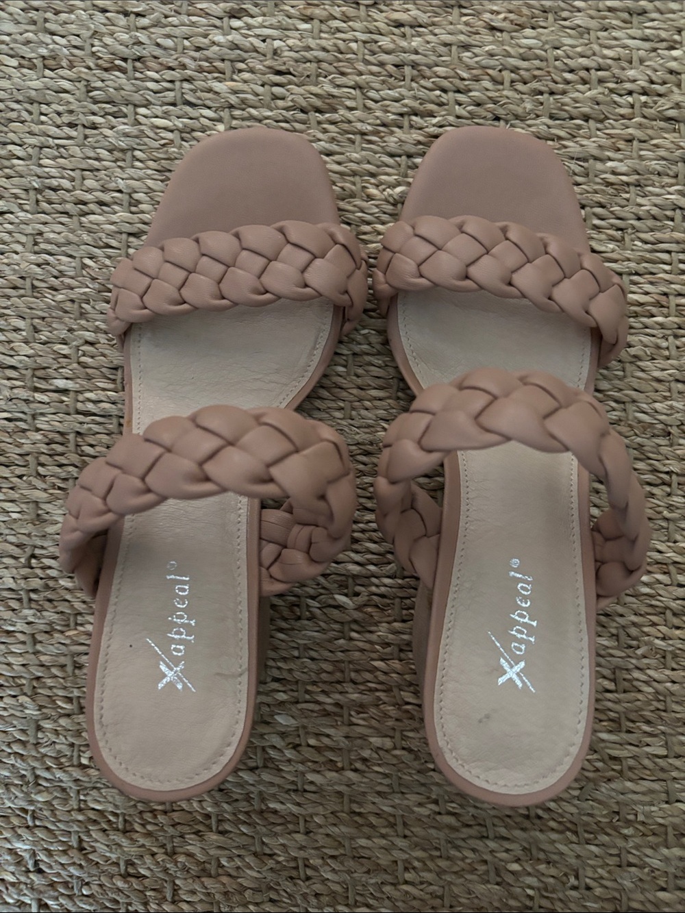 Xappeal Braided Double-Strap Block Heels in Dusty Rose
